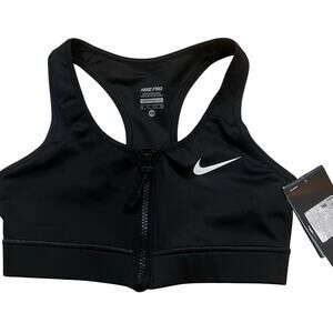 NWT Nike Pro XS Black Zip Front Sports Bra Compression Gym Workout Racerback